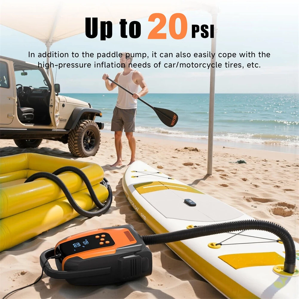 Electric SUP Air Pump 20 PSI High Pressure Portable Inflator Deflator Quick Inflation with Auto-Off 12V DC for Stand Up Paddle Boards Boats Car Tires — view 2
