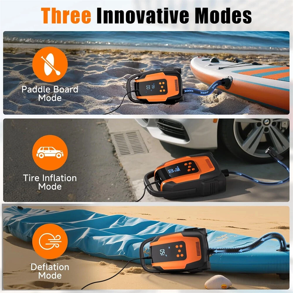 Electric SUP Air Pump 20 PSI High Pressure Portable Inflator Deflator Quick Inflation with Auto-Off 12V DC for Stand Up Paddle Boards Boats Car Tires — view 3