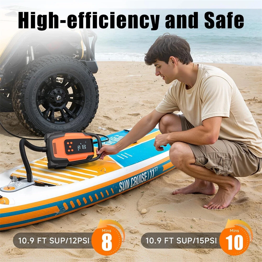 Electric SUP Air Pump 20 PSI High Pressure Portable Inflator Deflator Quick Inflation with Auto-Off 12V DC for Stand Up Paddle Boards Boats Car Tires — view 4
