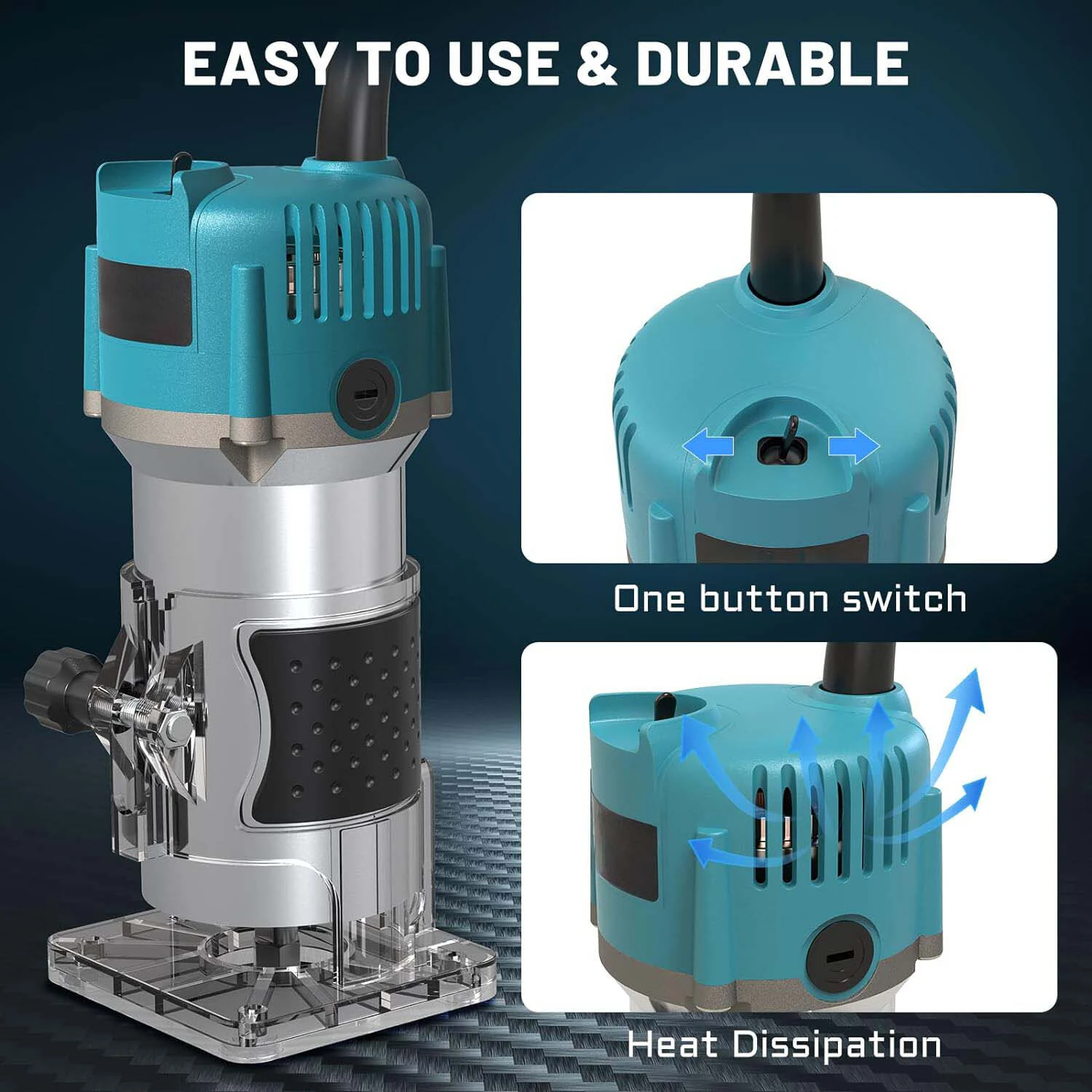 Electric Trimmer Wood Router 800W 30000RPM with 15 Tungsten Carbide Router Bits High Precision Transparent Base for Woodworking Grooving Trimming Carving — view 2