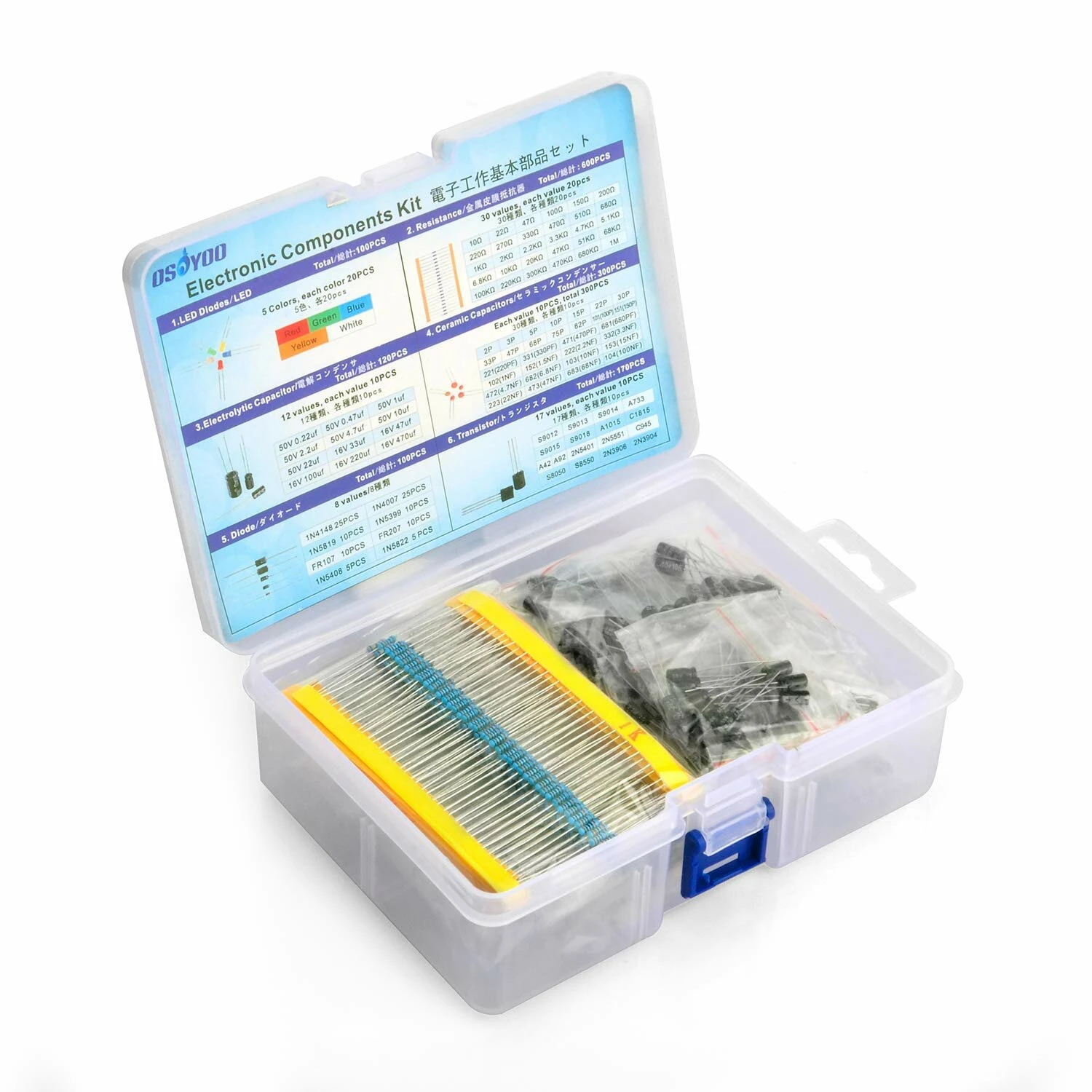 Electronic Component kit (1390 Pieces in Total)-LED Diode 30-value Resistor Boxe — image 1