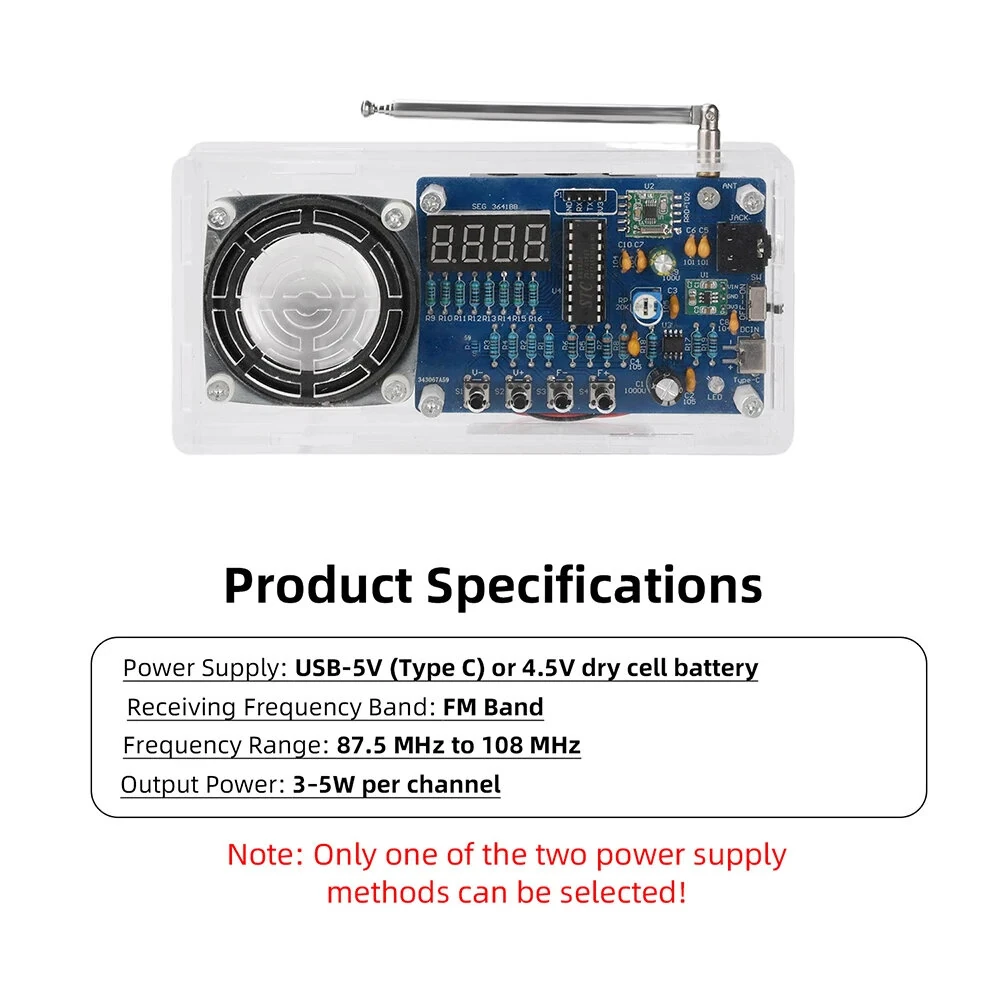 Electronic FM Radio DIY Hand-Soldered Kit LED Digital Display 87.5-108MHz Type-C Power STC8G1K08 + RDA5807M AXS2031 Mono 3-5W — view 5