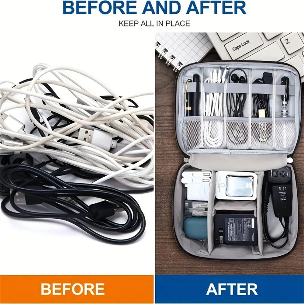Electronic Storage Bag Data Cable Travel Charging Treasure Headphone Organizer Cosmetics Compartment Storage Digital Handbags — view 2