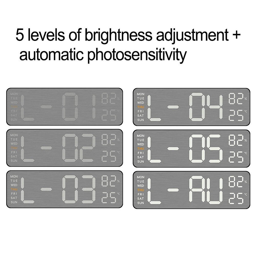 Electronic Wall Clock Temperature Humidity Display Metal Brushed Multifunctional Wall Clock Digital LED Electronic Alarm Clock — view 10