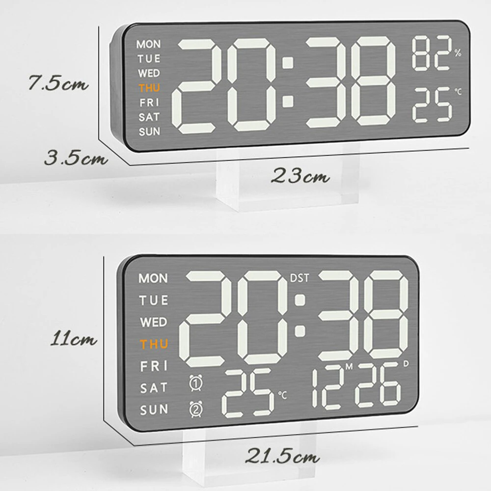 Electronic Wall Clock Temperature Humidity Display Metal Brushed Multifunctional Wall Clock Digital LED Electronic Alarm Clock — view 11
