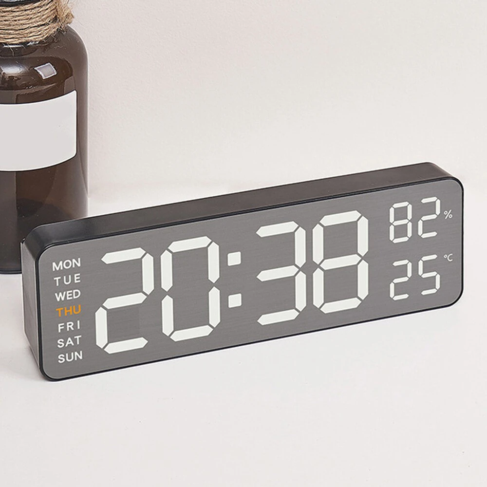 Electronic Wall Clock Temperature Humidity Display Metal Brushed Multifunctional Wall Clock Digital LED Electronic Alarm Clock — view 8