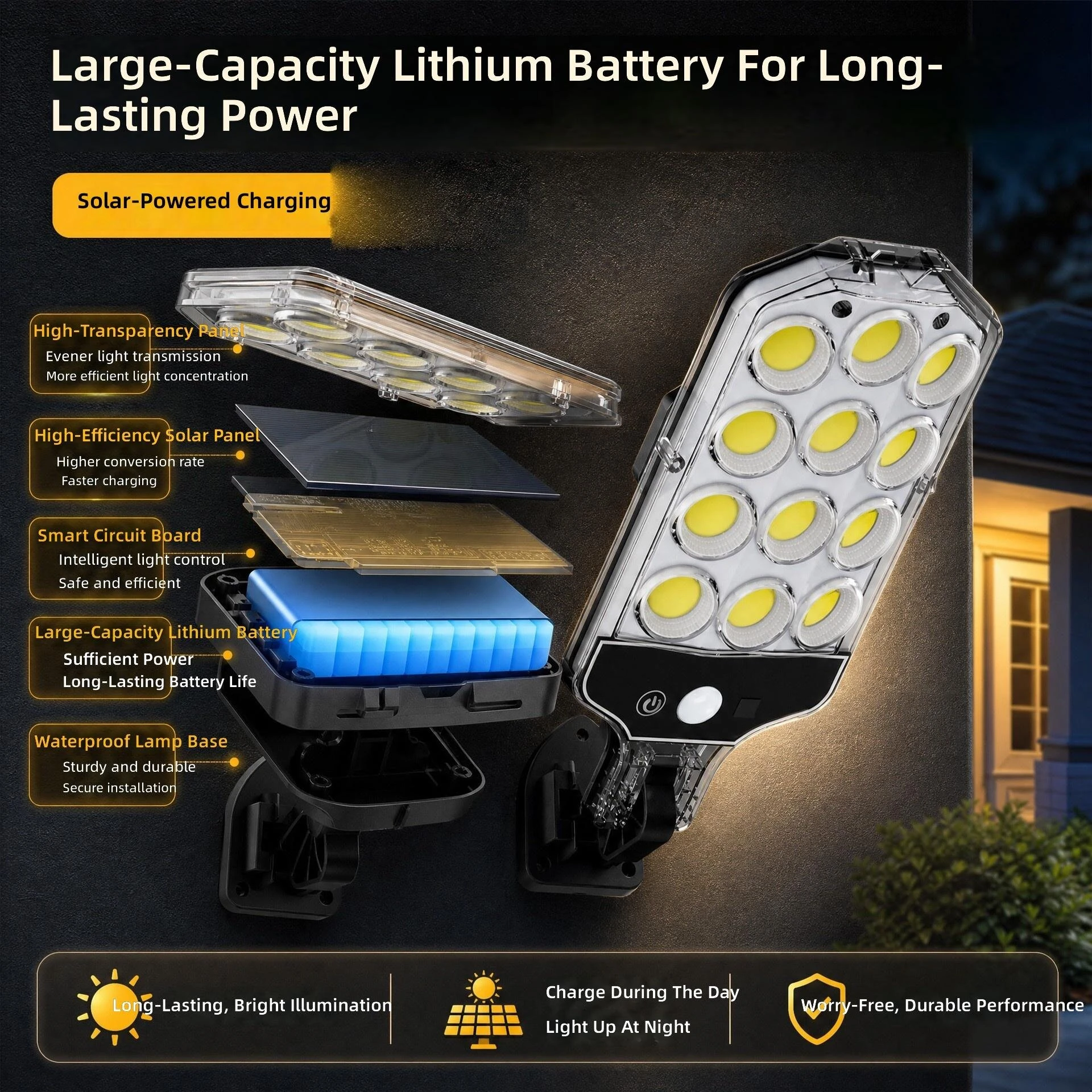 Elfeland 175B Solar Wall Light Motion Sensor 84 COB LEDs 3 Lighting Modes 5.5V 1.8W Solar Panel IP65 Waterproof Outdoor Garden Light — view 3