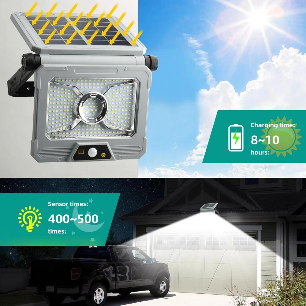 Elfeland 186 COB Solar Light 241 LED Solar Powered Motion Sensor Light 180° Adjustable Panel Wide Range Waterproof Energy-Efficient with Remote Control for Outdoor — view 5