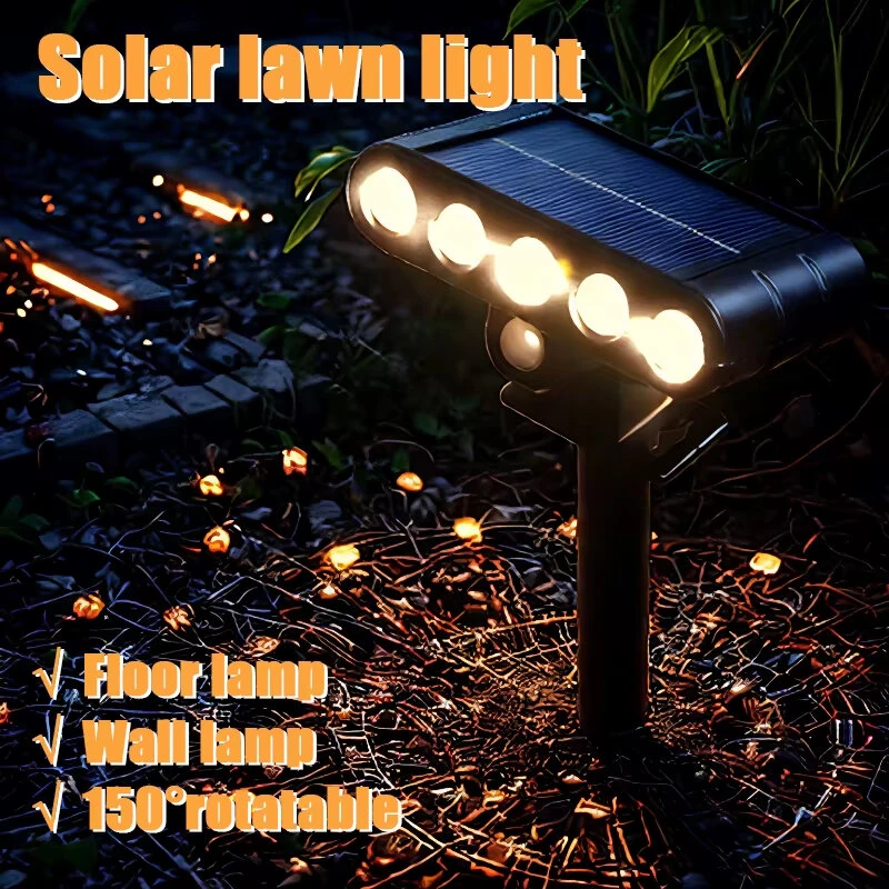Elfeland 2Pcs 5-Heads/ 7-Heads Solar LED Lawn Light 150° Angle Adjustable Auto Light Control IP65 Waterproof Energy Efficient LED Lawn Lamp for Outdoor Garden Pathway Landscape — view 2