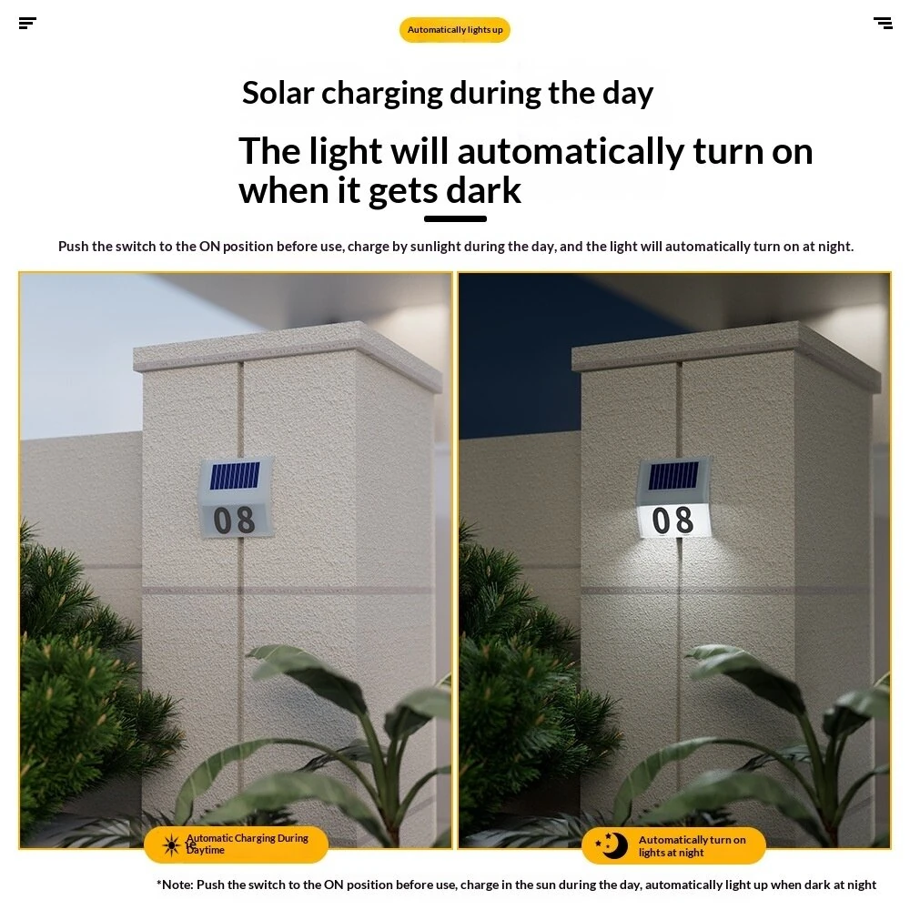 Elfeland 2Pcs 6LED Solar Courtyard Door Number Light Auto On/Off Sensor Waterproof IP65 500mAh Battery Solor-powered Lamp for Outdoor Lighting — view 4