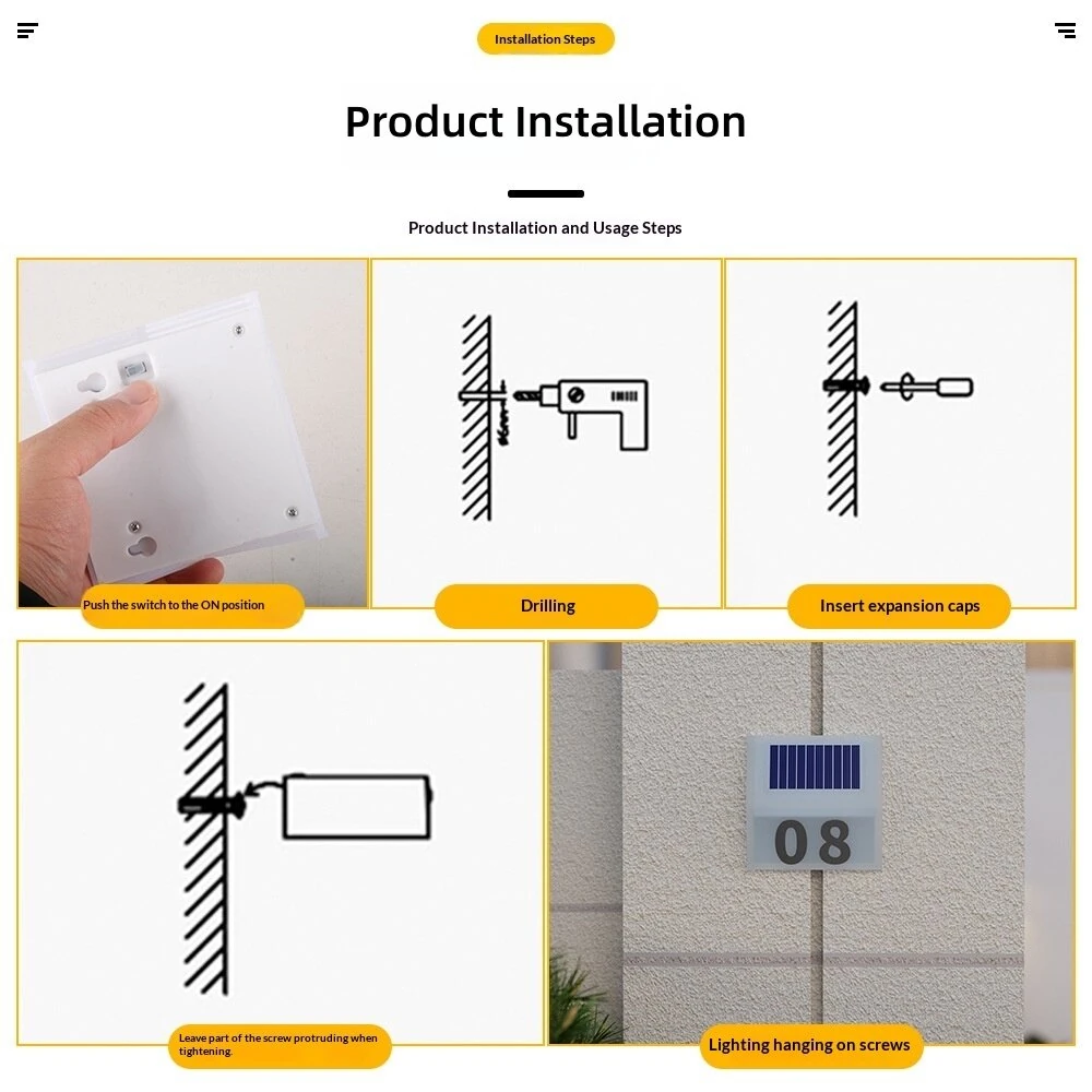 Elfeland 2Pcs 6LED Solar Courtyard Door Number Light Auto On/Off Sensor Waterproof IP65 500mAh Battery Solor-powered Lamp for Outdoor Lighting — view 6
