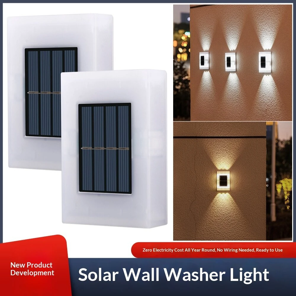 Elfeland 2Pcs 6LED Solar Wall Washer Light 2 Colors Lighting Auto On/Off Waterproof Dual-Side Design 600mAh Battery Solar Power Lamp for Garden Courtyard Landscape — view 2