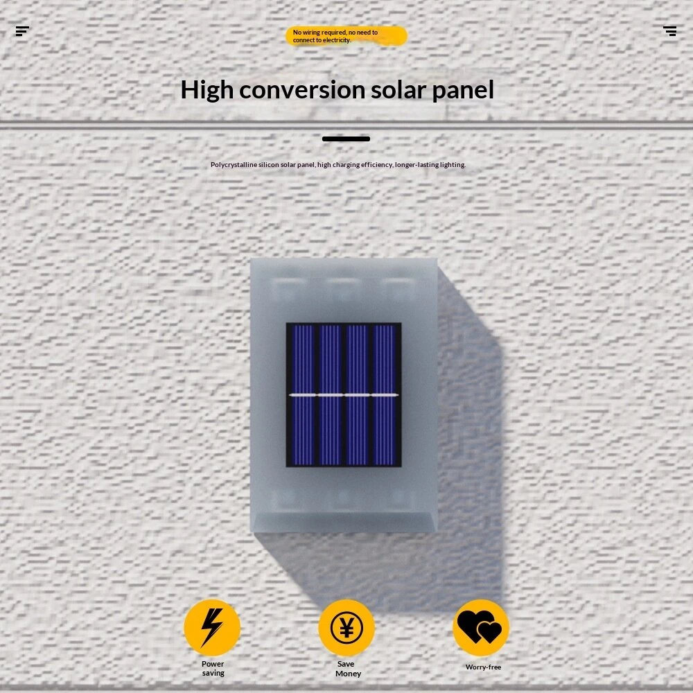 Elfeland 2Pcs 6LED Solar Wall Washer Light 2 Colors Lighting Auto On/Off Waterproof Dual-Side Design 600mAh Battery Solar Power Lamp for Garden Courtyard Landscape — view 3