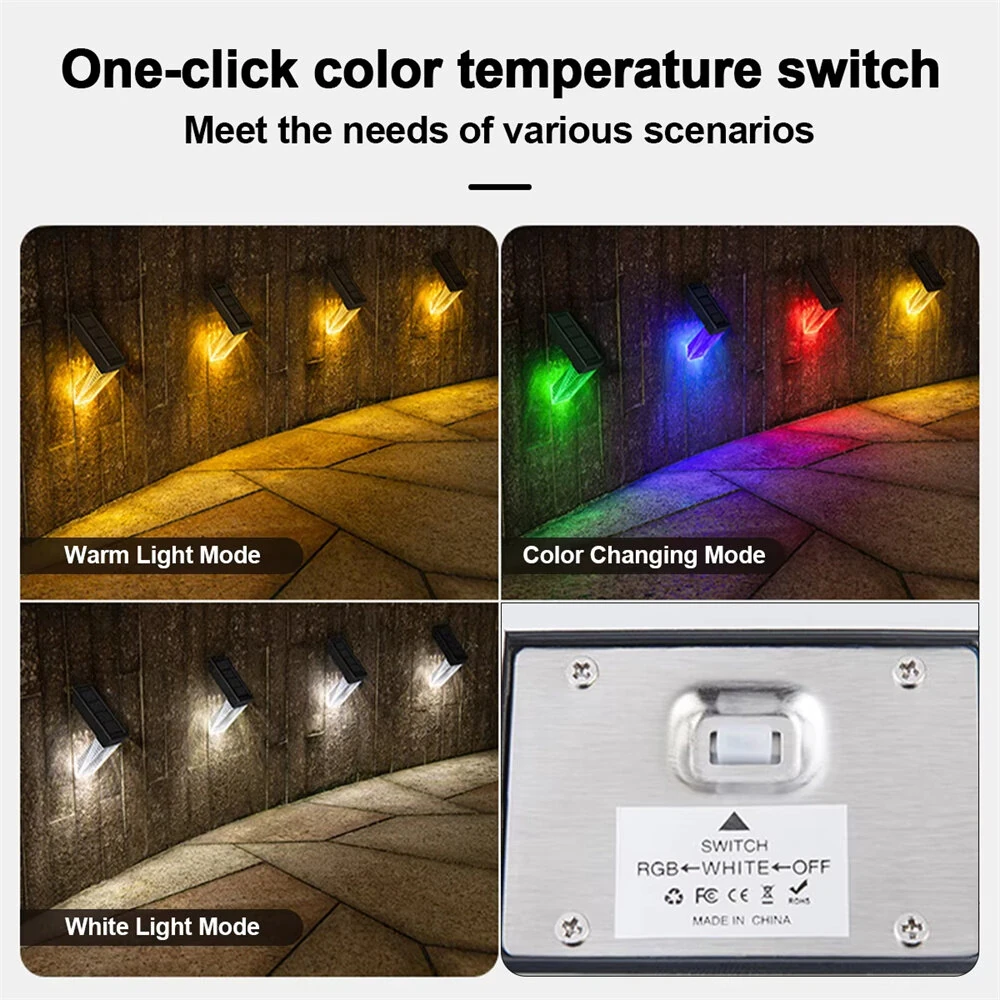 Elfeland 2PCS Solar Lights Outdoor IP65 Waterproof Wall Lights with RGB Color for Courtyard Garden Fence Staircase Step Decoration — view 8