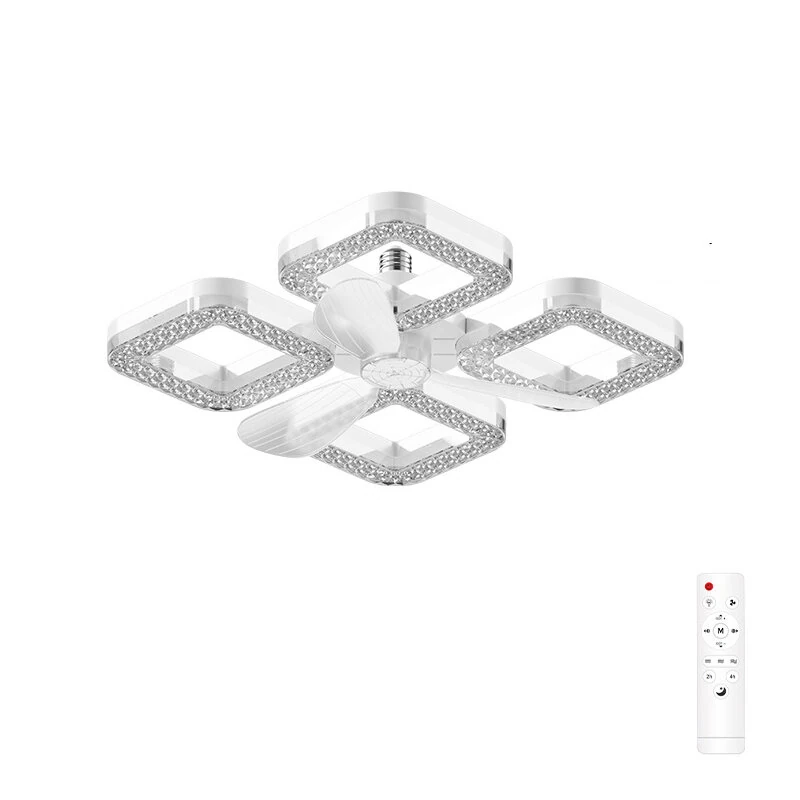 Elfeland 3/4-Head E27 LED Crystal Ceiling Fan Light 3 Color Temperature 2/4H Timer 3 Levels Speed Adjustable Fan Lamp Remote Control for Indoor Rooms — view 2