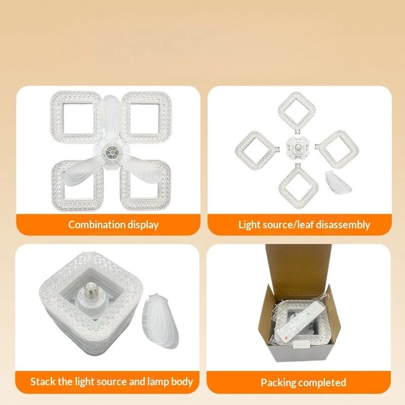 Elfeland 3/4-Head E27 LED Crystal Ceiling Fan Light 3 Color Temperature 2/4H Timer 3 Levels Speed Adjustable Fan Lamp Remote Control for Indoor Rooms — view 5