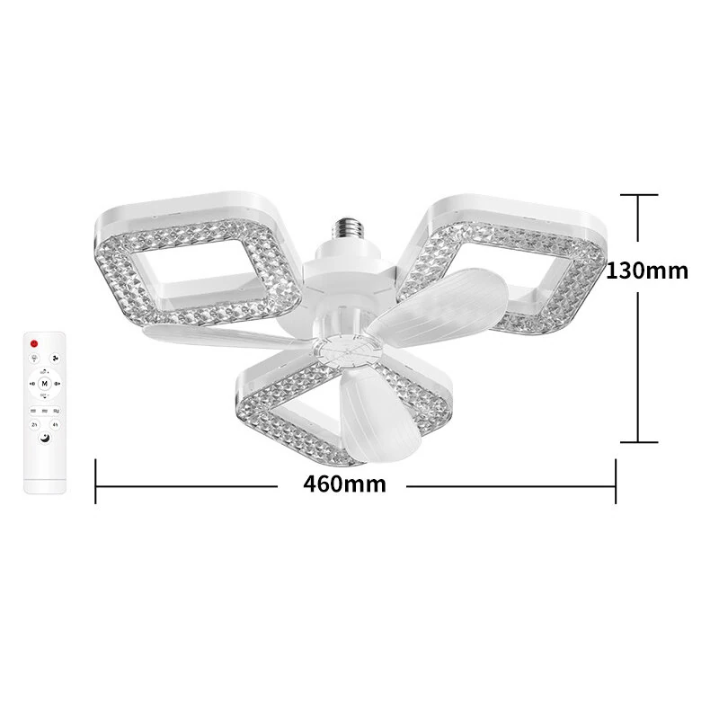 Elfeland 3/4-Head E27 LED Crystal Ceiling Fan Light 3 Color Temperature 2/4H Timer 3 Levels Speed Adjustable Fan Lamp Remote Control for Indoor Rooms — view 6