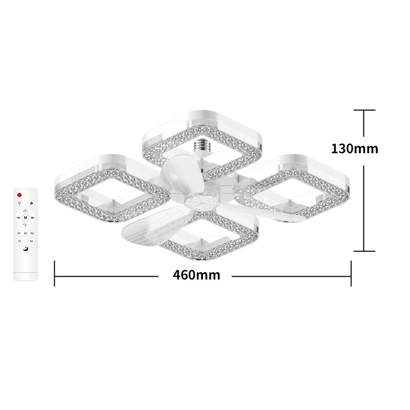 Elfeland 3/4-Head E27 LED Crystal Ceiling Fan Light 3 Color Temperature 2/4H Timer 3 Levels Speed Adjustable Fan Lamp Remote Control for Indoor Rooms — view 7