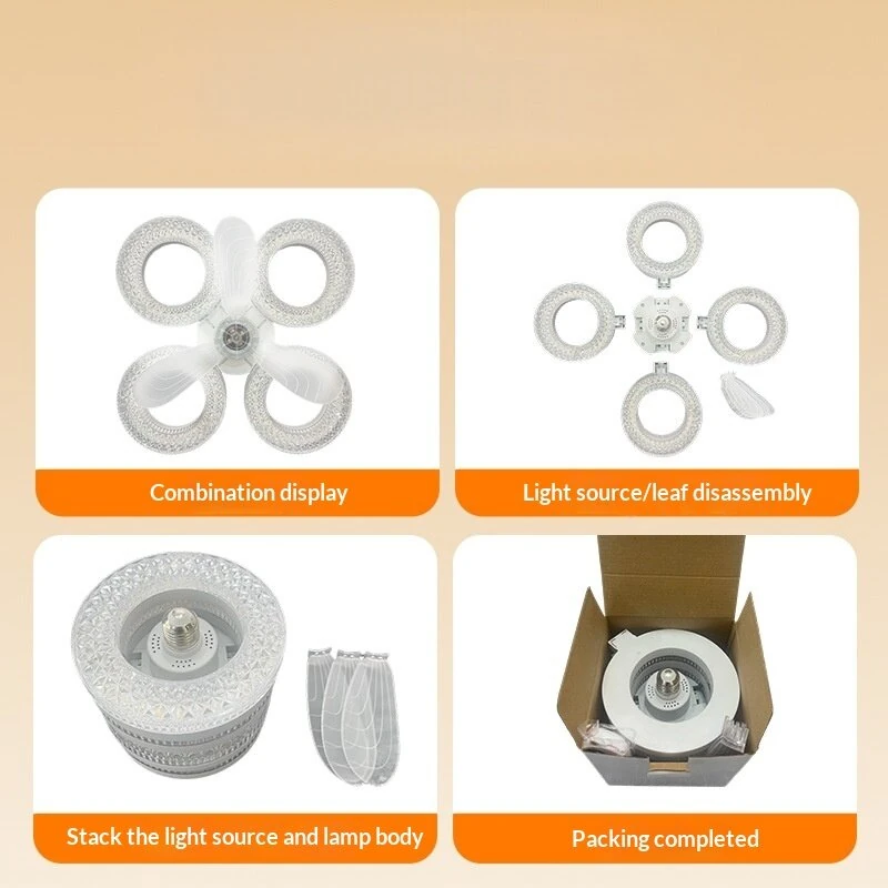 Elfeland 3/4-Head E27 LED Crystal-Inspired Ceiling Fan Light 3 Color Temperature 2/4H Timer 3 Levels Speed Adjustable Fan Lamp Remote Control for Indoor Rooms — view 5
