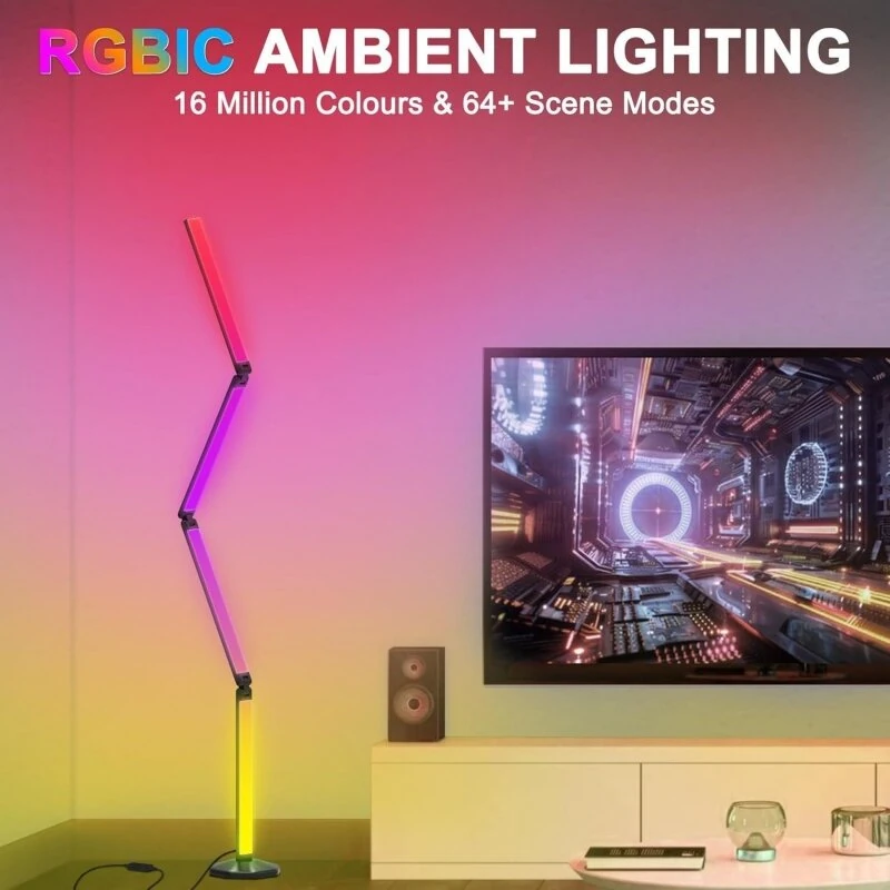 Elfeland 30W RGBIC LED Smart Foldable Floor Lamp 64 Scene Modes Multi-Lighting Adjustable APP & Voice Control for HomeGaming Room Lighting — view 4