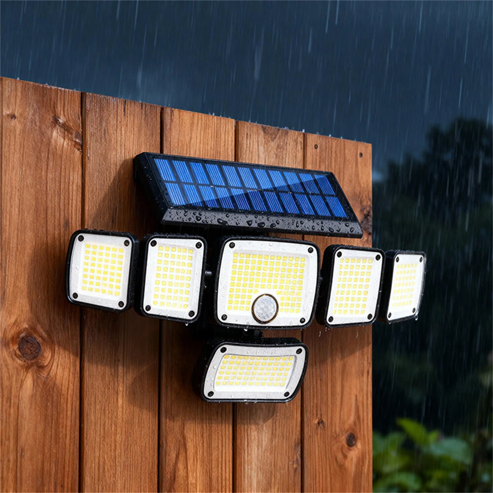 Elfeland 370 LED 6 Head Outdoor Solar Light, Motion Sensor, Wide-Angle Flood Illumination, Waterproof Outdoor Solar Lamp for Yard, Garden, Fence & Pathways — view 3