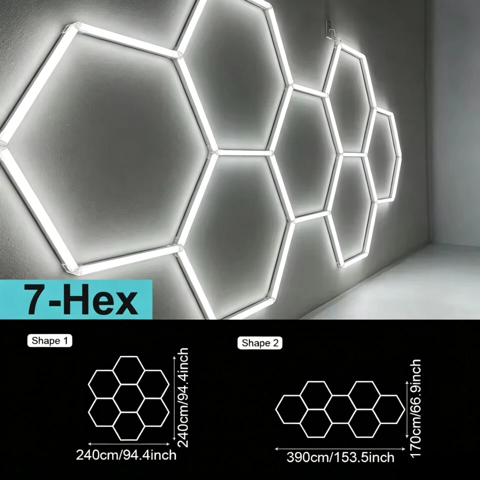 Elfeland 7-Cell Garage Lights Hexagon Lamp 6500K LED Tube Honeycomb Barbershop Ceiling Lighting For Workshop 4S Car Show Auto Body Repair Gym — view 2