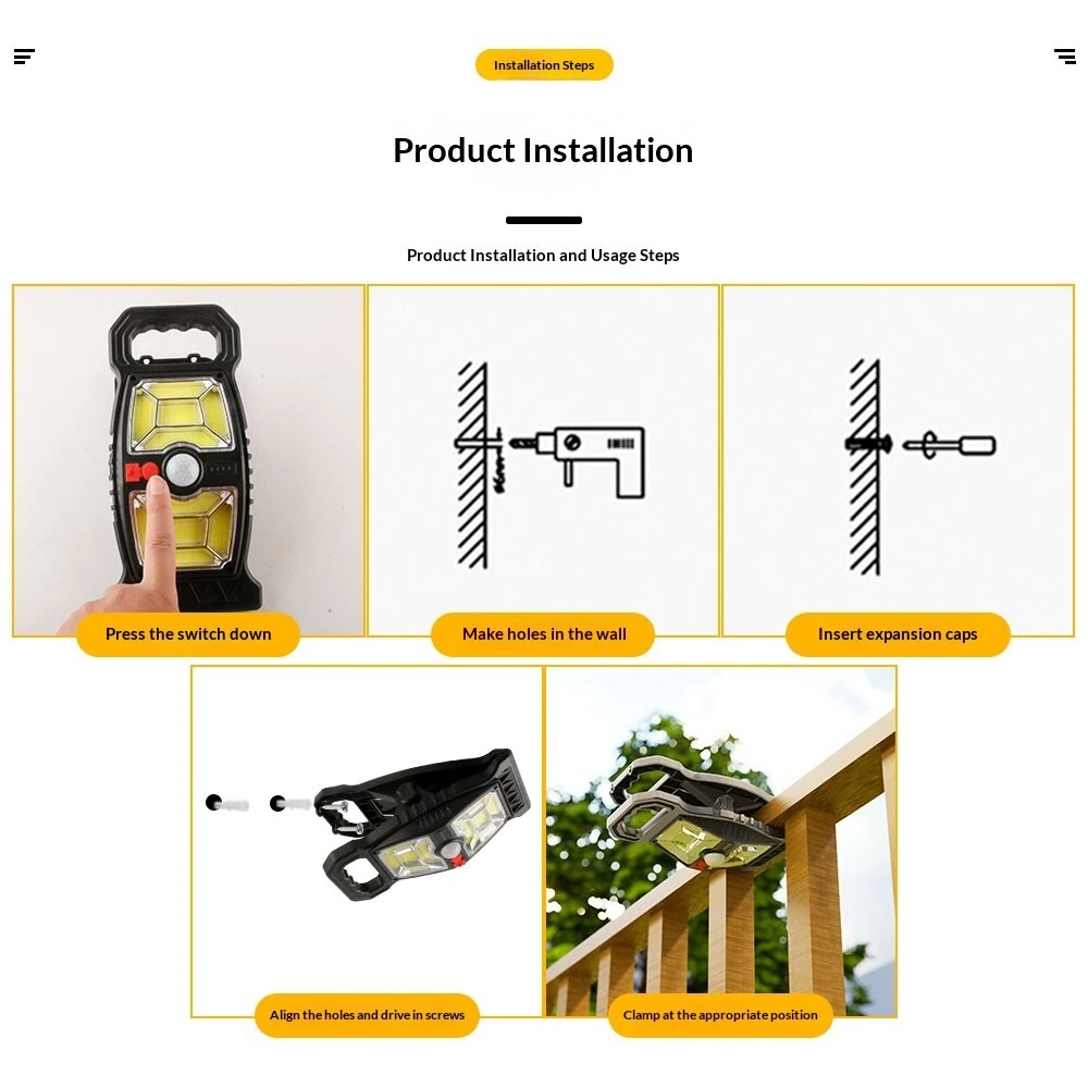 Elfeland 96 LED/ 98 COB Solar Clip-On Light 3 Lighting Modes Auto Lighting Control Wide Sensor Angle Waterproof Type-C Solar Charging Wall Lamp for Outdoor Garden Courtyard Porch — view 6