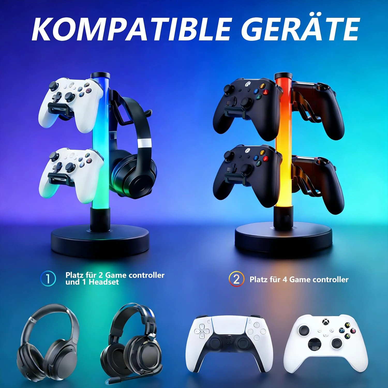 Elfeland Desktop RGB Headset Stand 17 Light Modes Controller Holder w/ USB LED Music Pickup Atmosphere Lamp Headset Game Handle Bracket — view 4