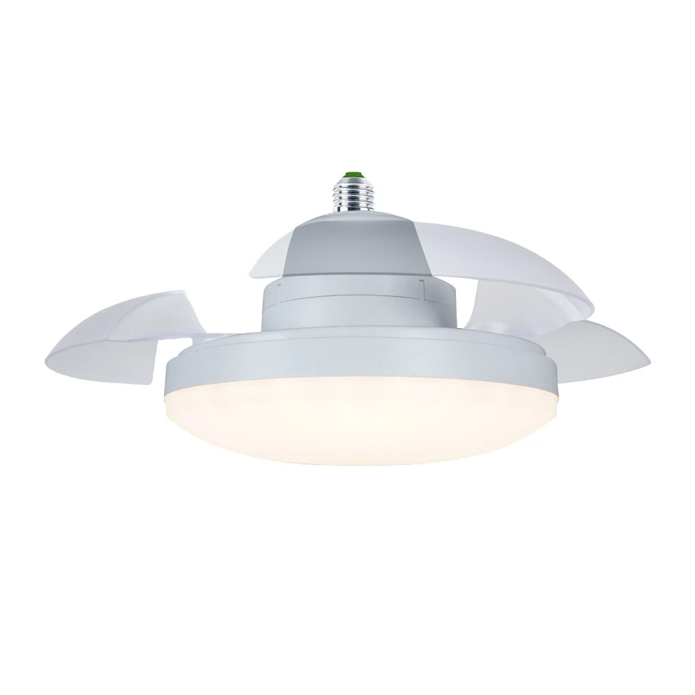 Elfeland E27 30W 2-In-1 Ceiling Fan Light with Retractable Blades 3 Color Temperatures 4-Speed Wind Quiet Operation Fan Lamp Remote Control for Home Use