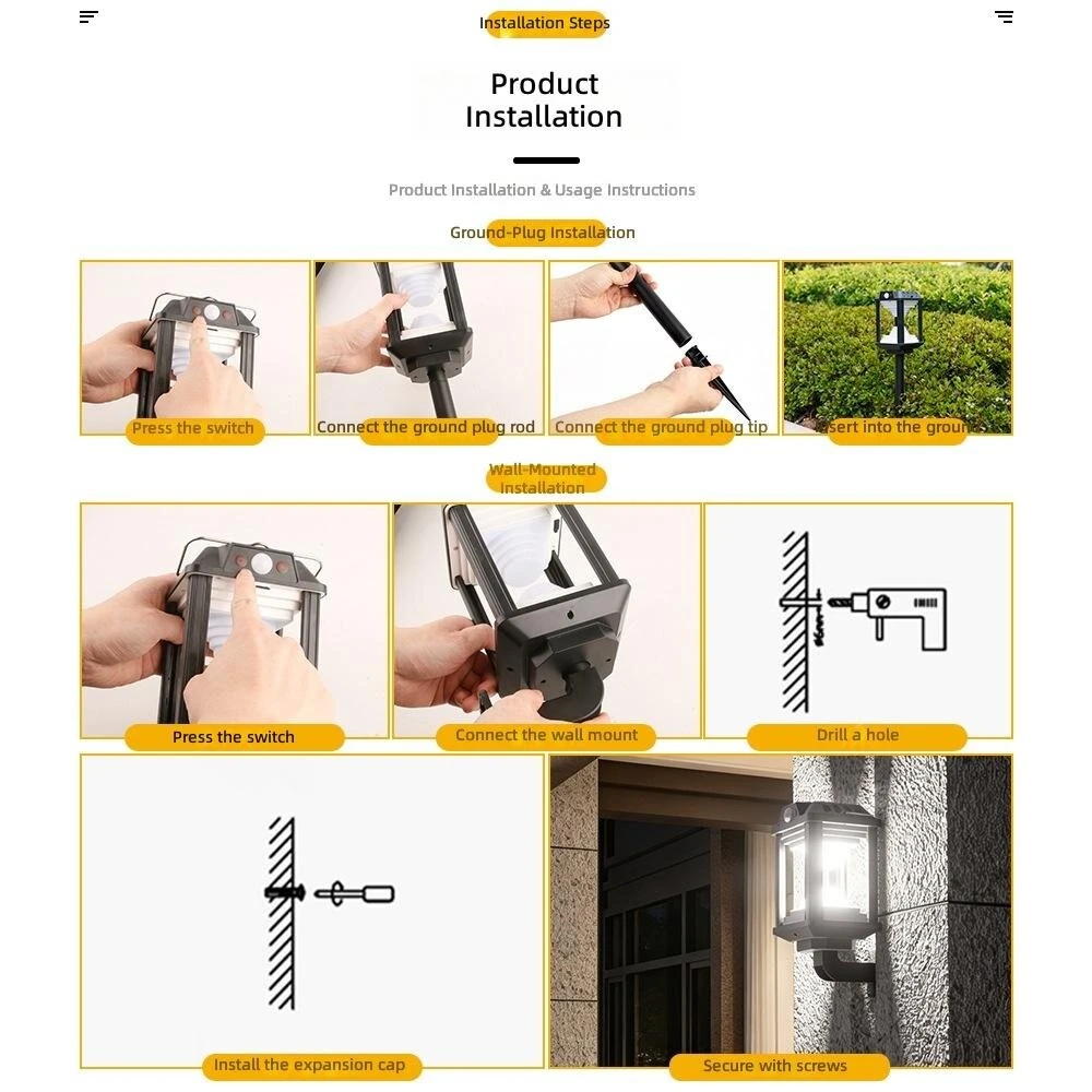 Elfeland HW 888 Solar Motion Sensor Light USB Rechargeable 2 in 1 Wall Mounted Ground Stake Light IP65 Waterproof for Garden Patio Pathway — view 4