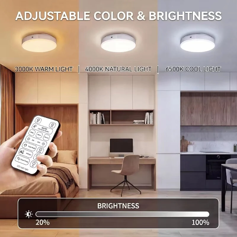 Elfeland Motion Sensor Rechargeable LED Ceiling Light 10000mAh 3 Colors Temperature Adjustable Ceiling Lamp with Remote Control — view 2