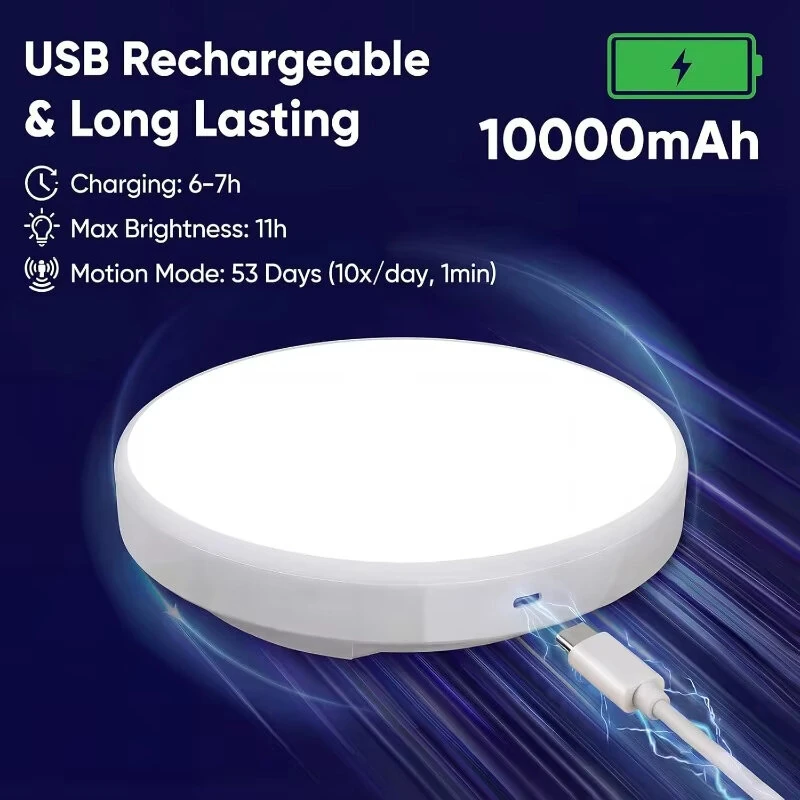 Elfeland Motion Sensor Rechargeable LED Ceiling Light 10000mAh 3 Colors Temperature Adjustable Ceiling Lamp with Remote Control — view 4