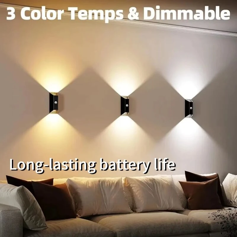 Elfeland Rechargeable LED Motion Sensor Wall Light with Remote Control Up & Down Glow 3 Color Temperatures Auto-Off Magnetic Night Lamp — view 2