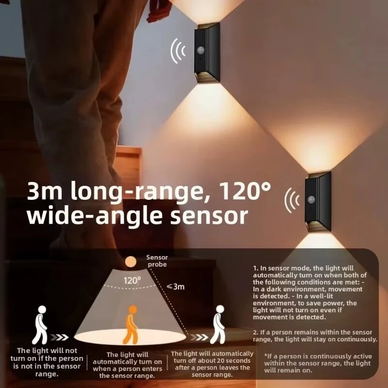 Elfeland Rechargeable LED Motion Sensor Wall Light with Remote Control Up & Down Glow 3 Color Temperatures Auto-Off Magnetic Night Lamp — view 3