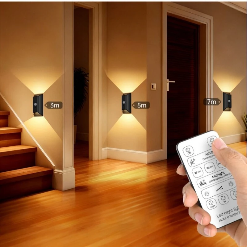 Elfeland Rechargeable LED Motion Sensor Wall Light with Remote Control Up & Down Glow 3 Color Temperatures Auto-Off Magnetic Night Lamp — view 5