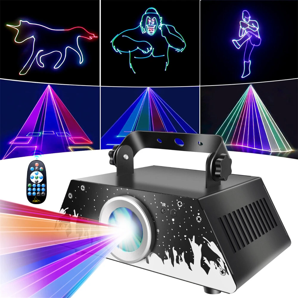 Elfeland RGB Animation Projector Light with Remote Control Sound-Activated DMX512 Beam Effect 10m Range 9 Pre-set Patterns DJ Stage Disco Light for Club Stage Party Bar Wedding Decoration — Elfeland