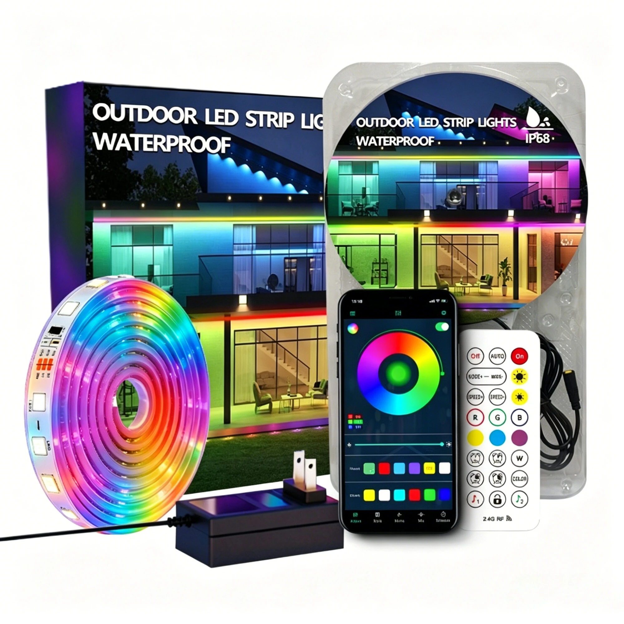 Elfeland RGB LED Smart Strip Light Waterproof IP68 Bluetooth APP & Remote Control Music Sync RGBIC Strip Light for Indoor Outdoor Decoration