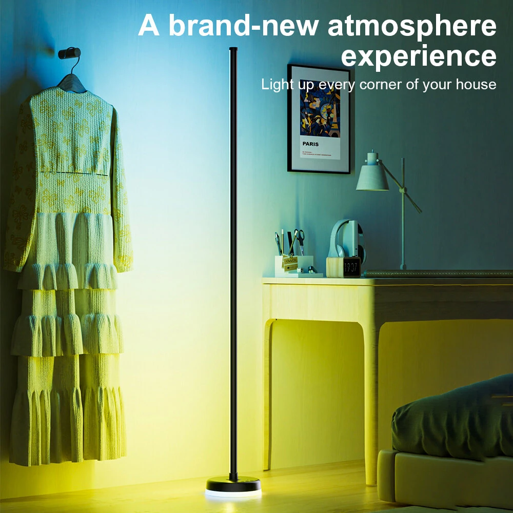 Elfeland Smart LED Floor Lamp 1400mm 12W RGBIC bluetooth App Control Music Sync 16 Million Colors Dimmable Corner Floor Light with Remote Control — view 2