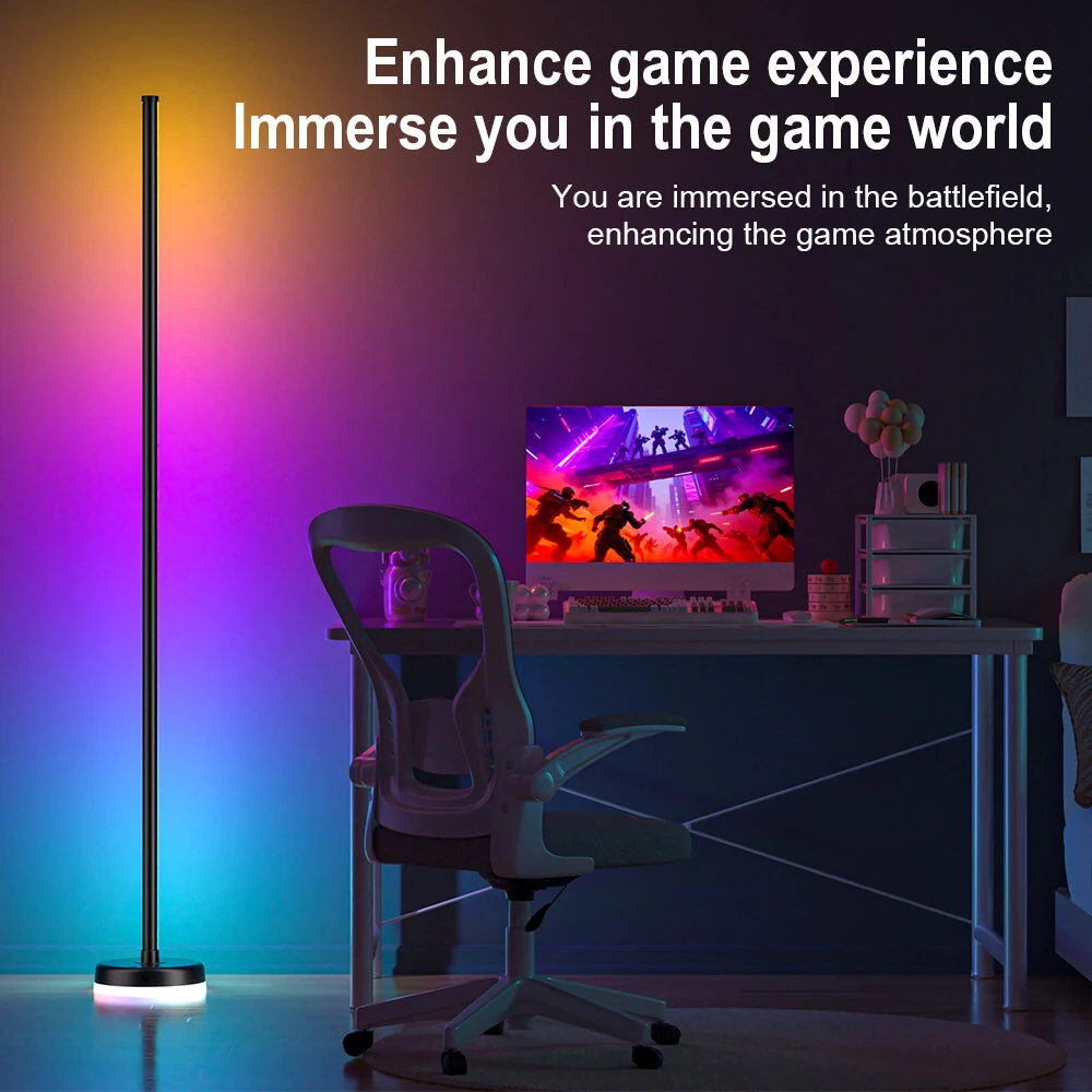 Elfeland Smart LED Floor Lamp 1400mm 12W RGBIC bluetooth App Control Music Sync 16 Million Colors Dimmable Corner Floor Light with Remote Control — view 4
