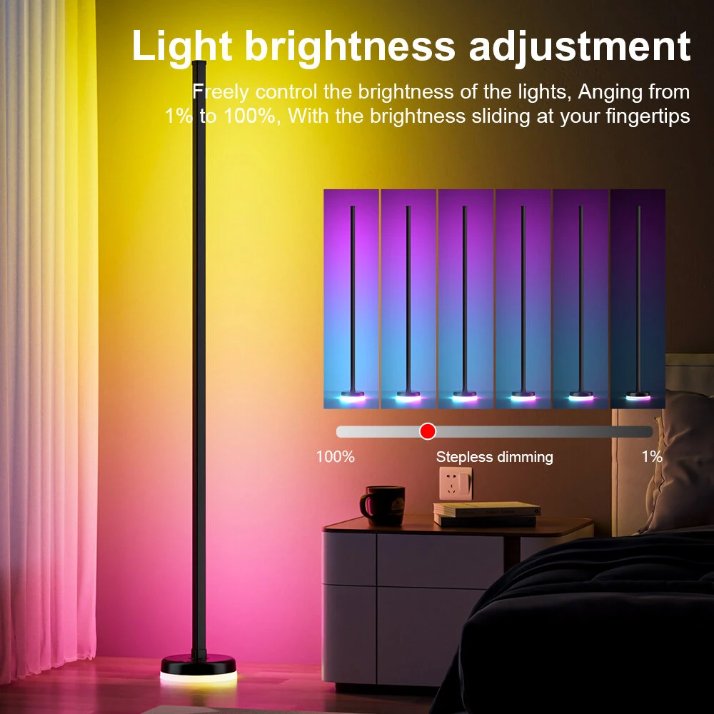 Elfeland Smart LED Floor Lamp 1400mm 12W RGBIC bluetooth App Control Music Sync 16 Million Colors Dimmable Corner Floor Light with Remote Control — view 5