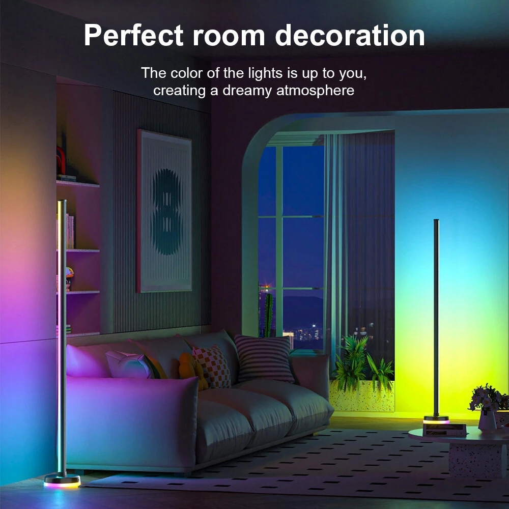Elfeland Smart LED Floor Lamp 1400mm 12W RGBIC bluetooth App Control Music Sync 16 Million Colors Dimmable Corner Floor Light with Remote Control — view 6
