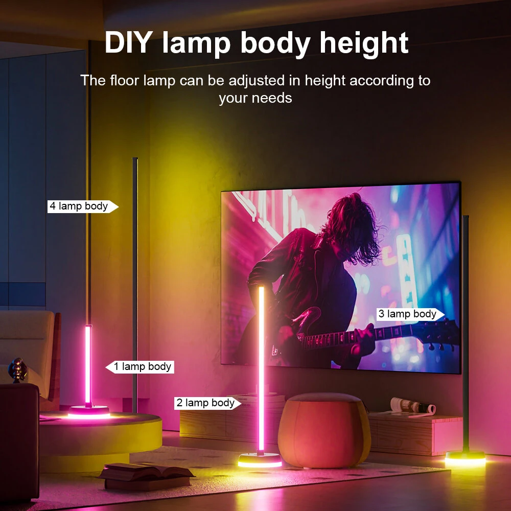 Elfeland Smart LED Floor Lamp 1400mm 12W RGBIC bluetooth App Control Music Sync 16 Million Colors Dimmable Corner Floor Light with Remote Control — view 8