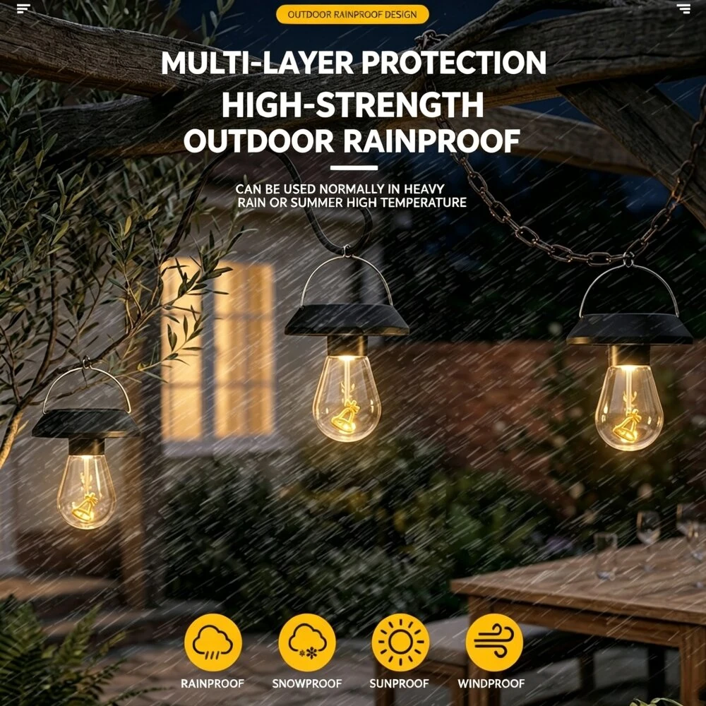 Elfeland Solar Hanging Garden Light 2800K Lamp Light Sensor IP65 Waterproof Rechargeable for Tree Patio Yard Outdoor — view 3