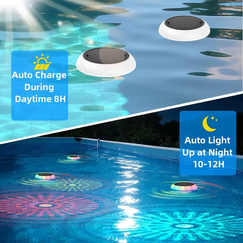 Elfeland Solar RGB Floating Pool Light with Remote Control 6 RGB Lighting 360° Dual Side Lighting IP67 Waterproof Solar Powered LED Light for Pool Garden Pond — view 4