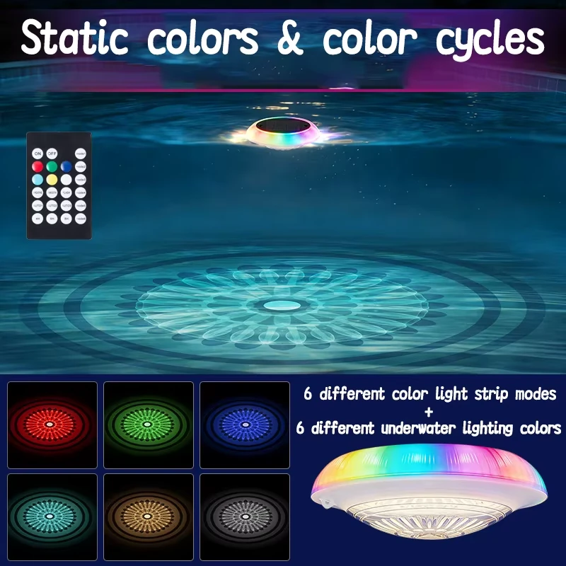 Elfeland Solar RGB Floating Pool Light with Remote Control 6 RGB Lighting 360° Dual Side Lighting IP67 Waterproof Solar Powered LED Light for Pool Garden Pond — view 5