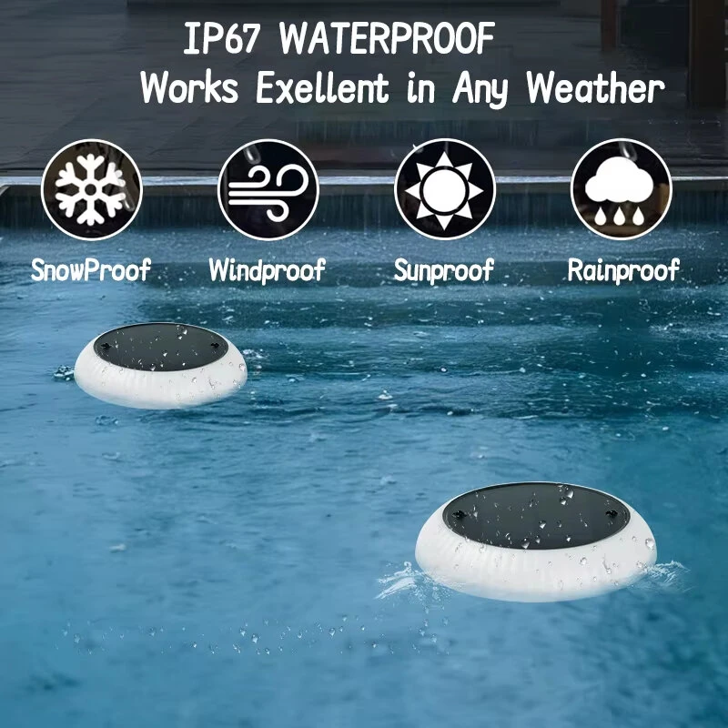 Elfeland Solar RGB Floating Pool Light with Remote Control 6 RGB Lighting 360° Dual Side Lighting IP67 Waterproof Solar Powered LED Light for Pool Garden Pond — view 6