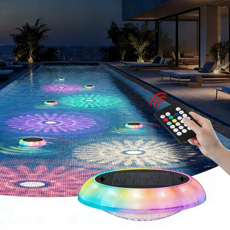 Elfeland Solar RGB Floating Pool Light with Remote Control 6 RGB Lighting 360° Dual Side Lighting IP67 Waterproof Solar Powered LED Light for Pool Garden Pond — view 7