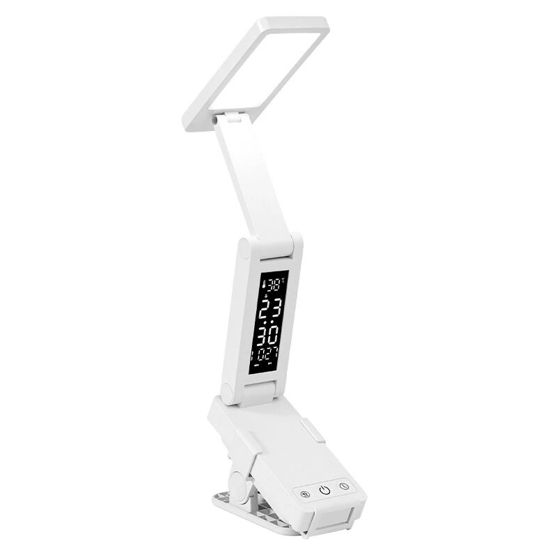 Elfeland USB Rechargeable Clip-on LED Desk Lamp 3 Color Temperatures 45 Minutes Timer LCD Display Portable Foldable Clock Desk Lamp for Indoor Rooms