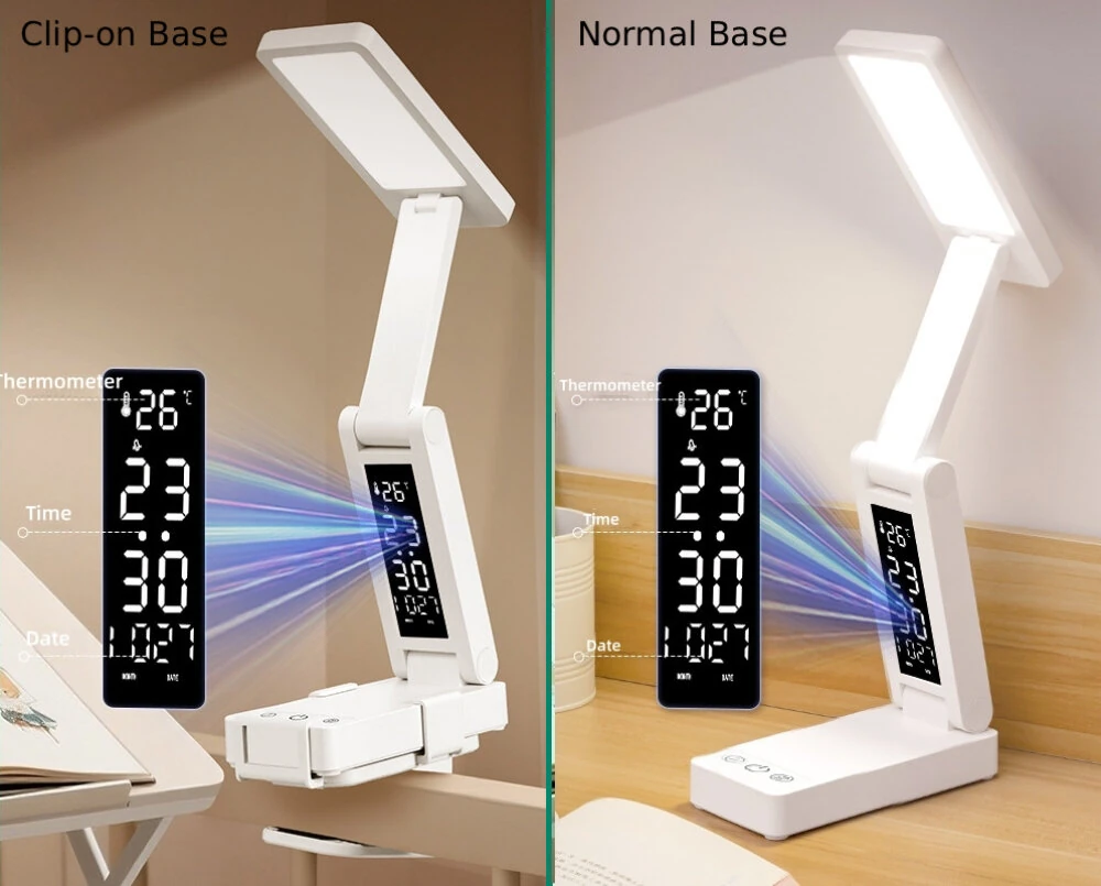 Elfeland USB Rechargeable Clip-on LED Desk Lamp 3 Color Temperatures 45 Minutes Timer LCD Display Portable Foldable Clock Desk Lamp for Indoor Rooms — view 2