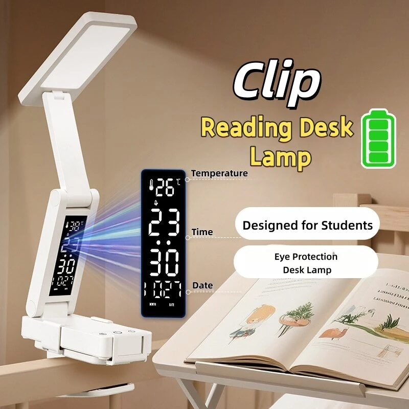 Elfeland USB Rechargeable Clip-on LED Desk Lamp 3 Color Temperatures 45 Minutes Timer LCD Display Portable Foldable Clock Desk Lamp for Indoor Rooms — view 3